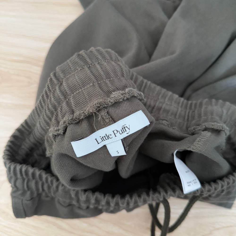 Little Puffy Small Easy Trousers Elastic Waist Drawstring Dark‎ Olive Utility - Picture 4 of 10